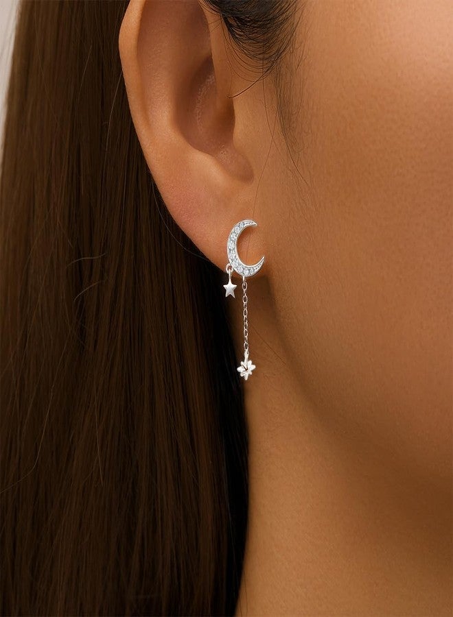 Jacruces Moon And Star Earrings for Women Sterling Silver Post Stud Earring Hypoallergenic Dangle Earrings With Star Drop Women Gifts - Image 3
